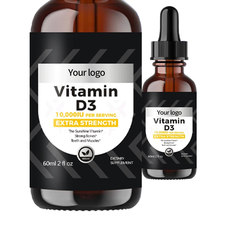 Vitamine D3 10 000 UI en gouttes liquides, marque privée, halal et végétalienne, 60 ml