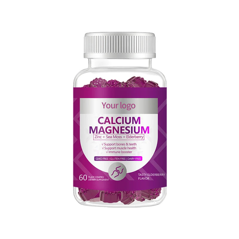 批发 OEM 自有品牌 甘氨酸镁软糖 无糖 维生素 D3 镁 钾 钙 锌 软糖补充剂