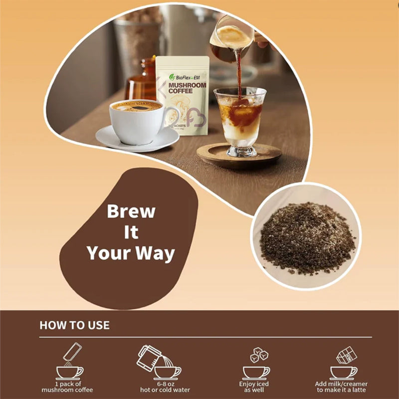 OEM Organic Sugar-Free Instant Mushroom Coffee Powder 32 Packets