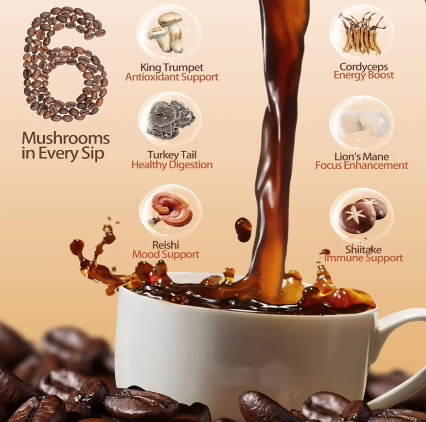 OEM Organic Sugar-Free Instant Mushroom Coffee Powder 32 Packets