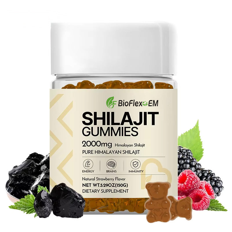OEM Halal Vegan Shilajit Gummies de l'Himalaya 500 mg avec Ashwagandha et vitamines B + D