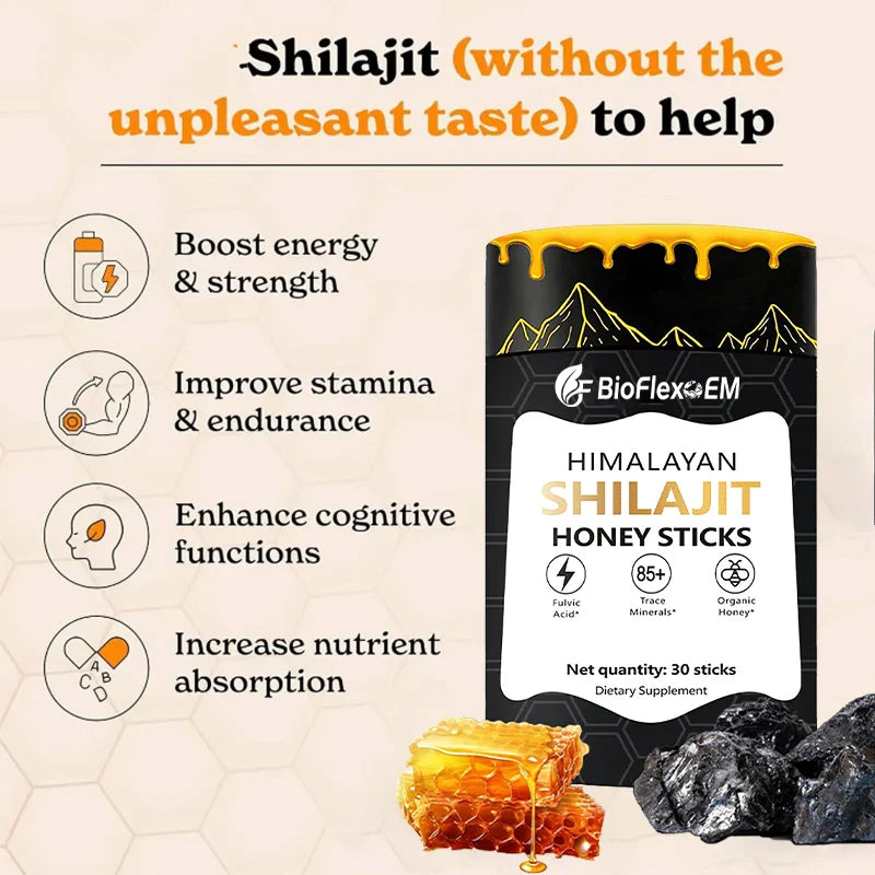 Himalayan Gold Shilajit Honey Sticks – 30 Sticks with Organic Honey for Men