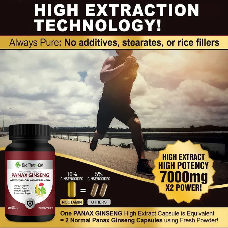 Gélules de ginseng, ginkgo et ashwagandha biologiques 7500 mg, en gros (OEM)