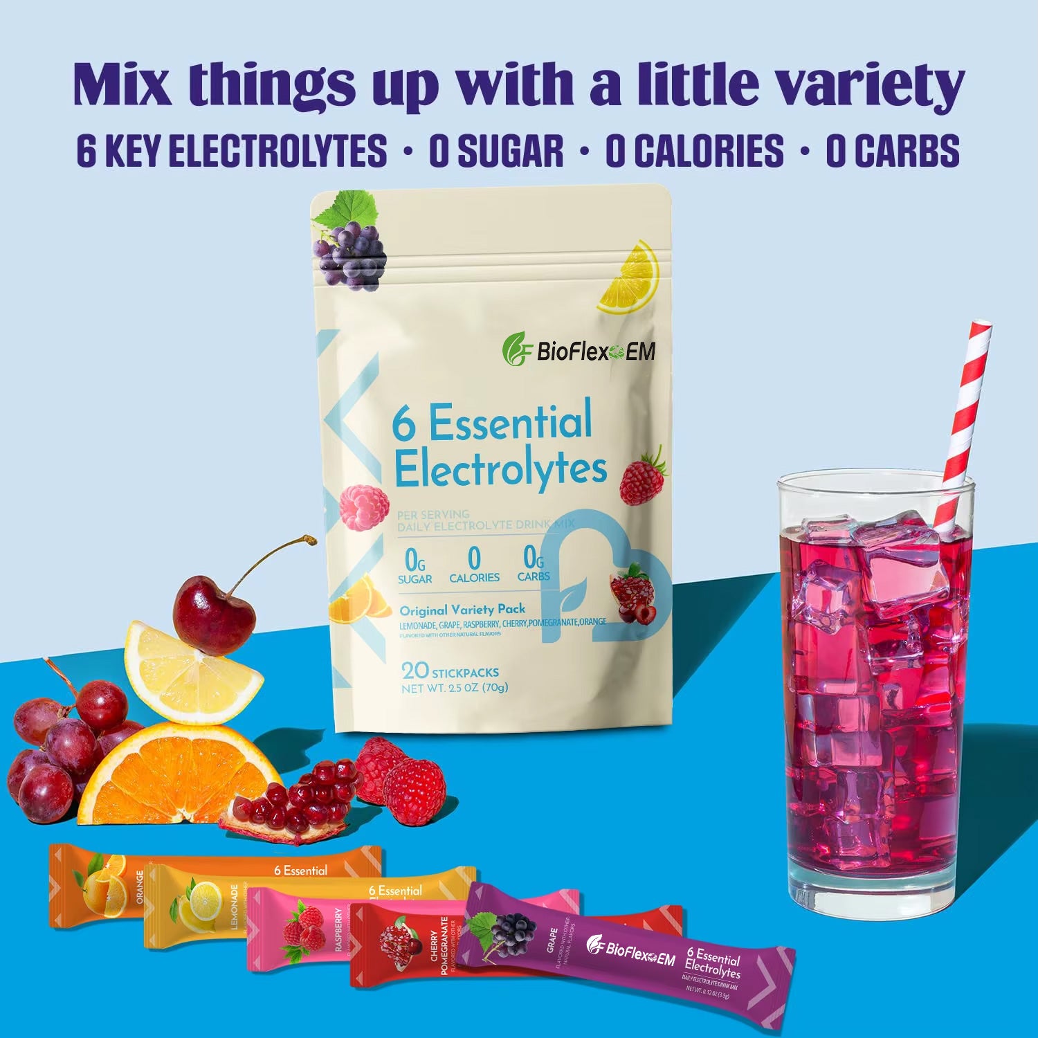BioFlexOEM Sports Nutrition Supplement Manufacturer – 20 Electrolyte Hydration Sticks, OEM & Private Label