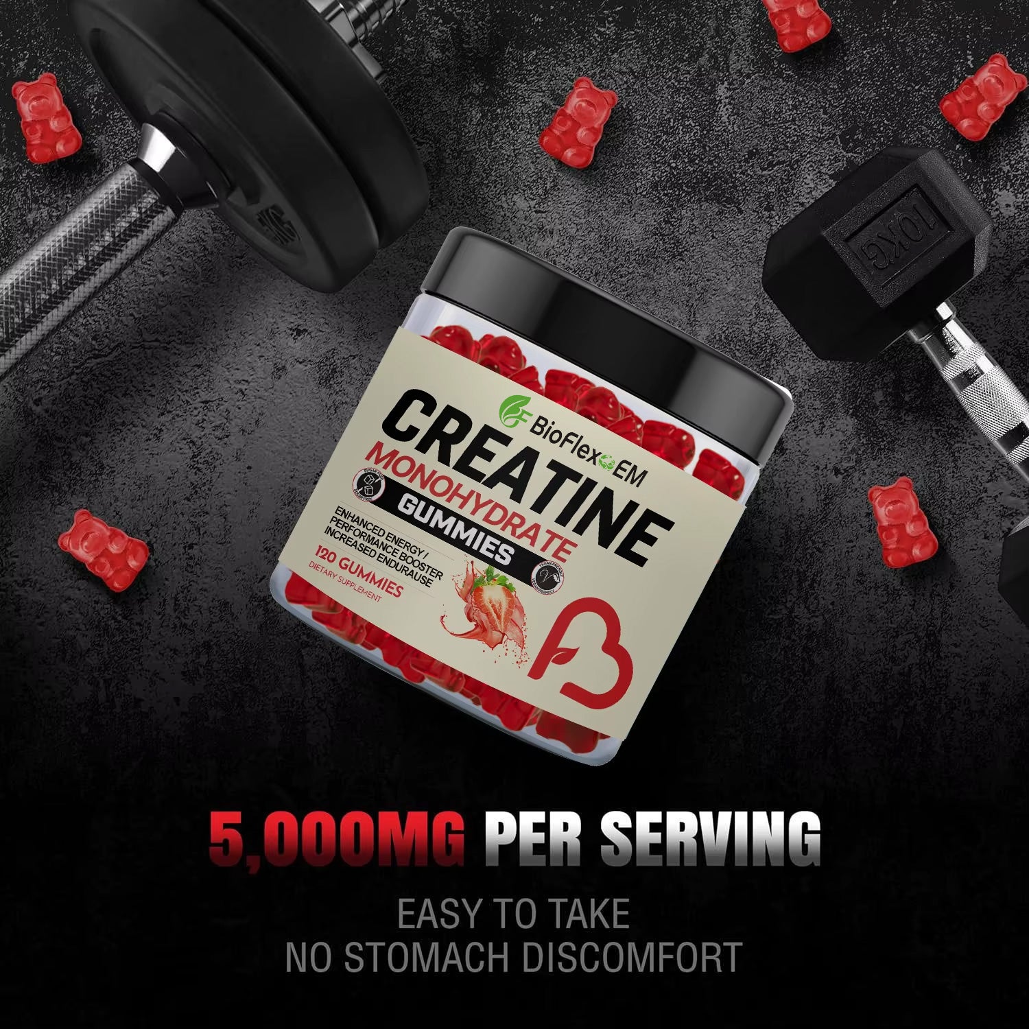 批发 OEM 贴牌风味肌酸一水合物软糖补充剂 肌肉生长训练前肌酸 3000mg 软糖