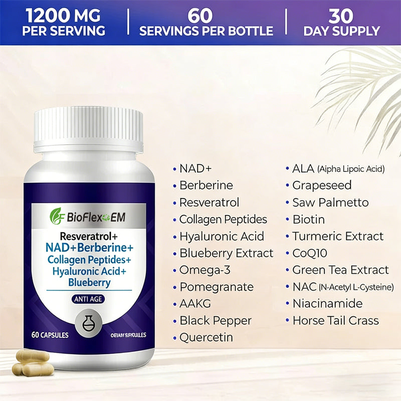 Gélules de nicotinamide riboside 1200 mg + resvératrol NAD+ (OEM)