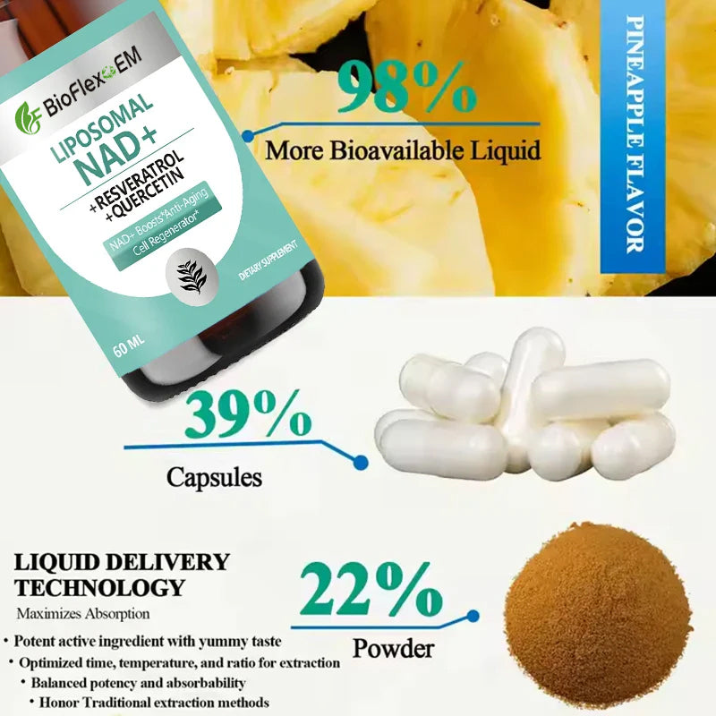 Gouttes liquides de NAD+ et de resvératrol – Soin 5 en 1 anti-âge et santé de la peau