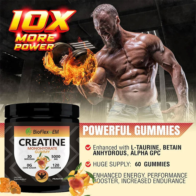 Pre-Workout Creatine Gummies 5000mg – Peach Flavor for Men & Women