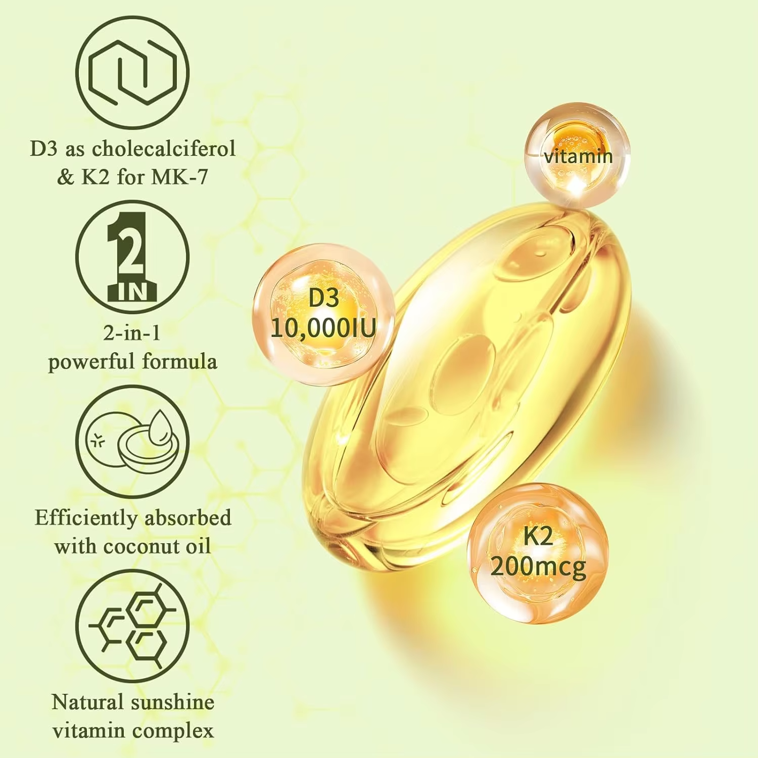 OEM Private Label D3 10000 IU + K2 MK-7 200mcg Softgels