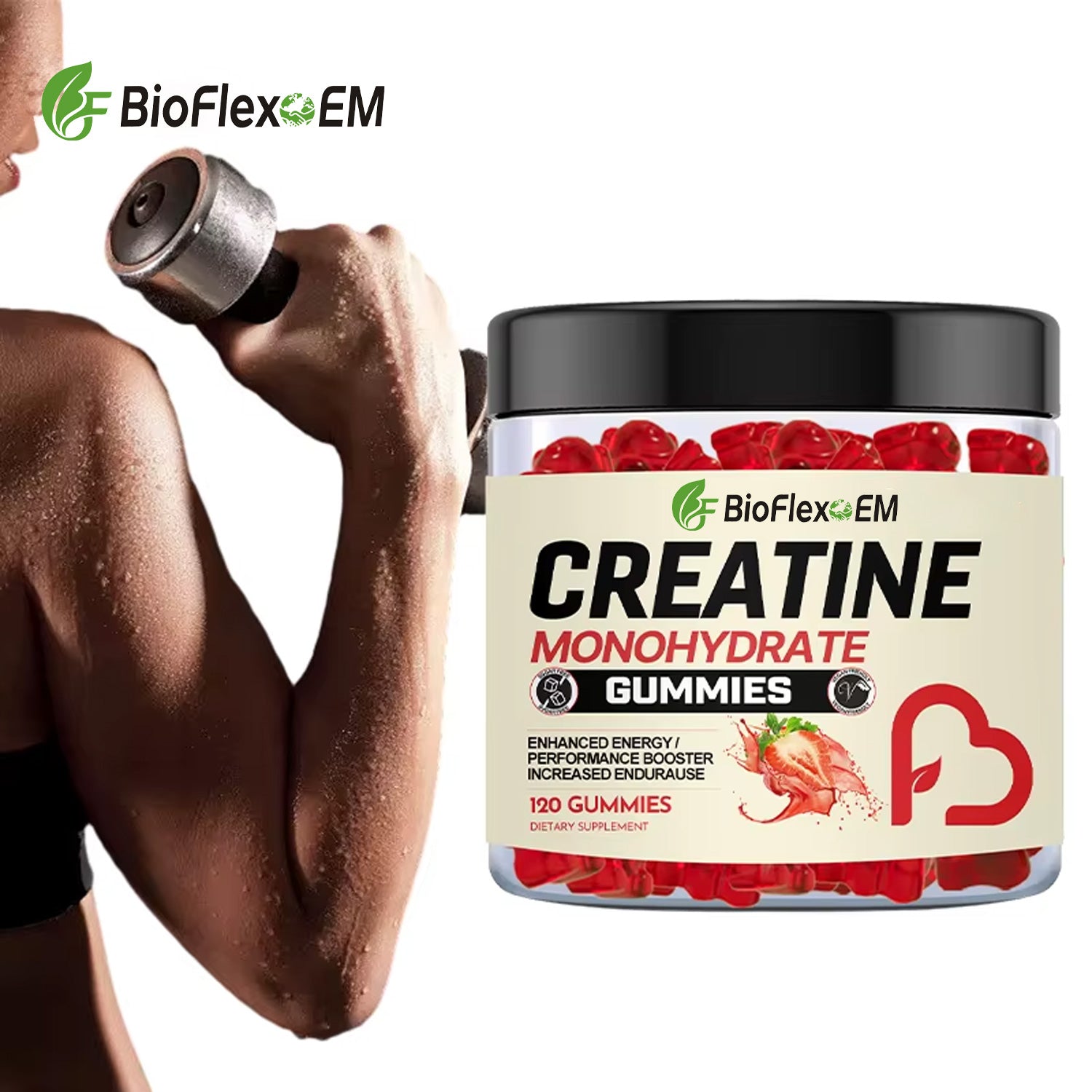 批发 OEM 贴牌风味肌酸一水合物软糖补充剂 肌肉生长训练前肌酸 3000mg 软糖