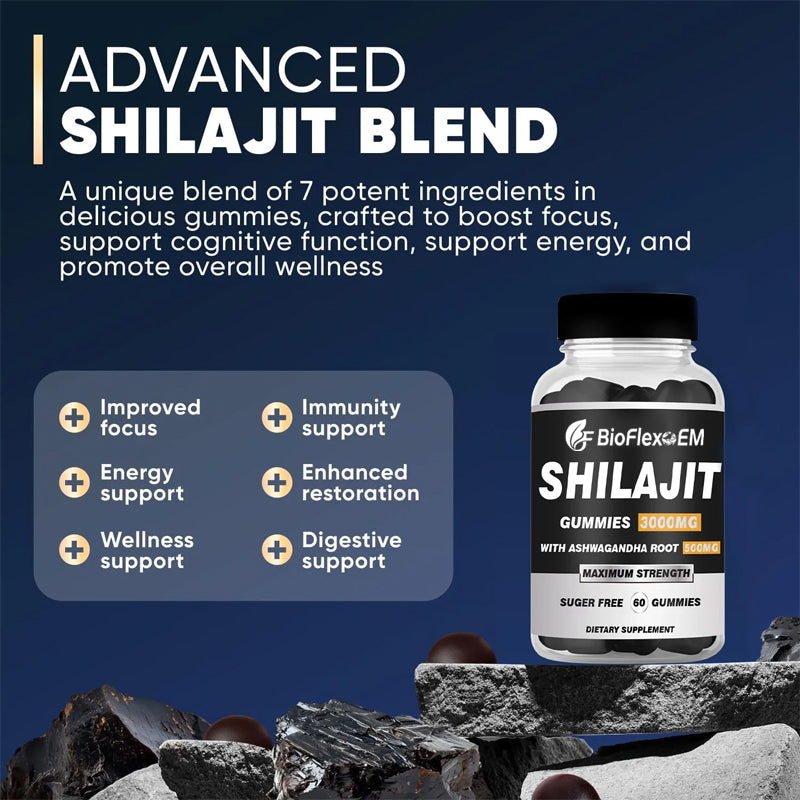 Shilajit Gummies with Black Seed Oil, Ashwagandha, Vitamins C & D3