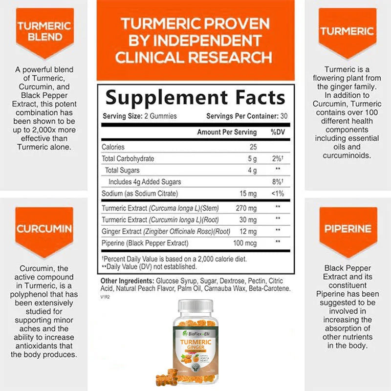 OEM Organic Vegan Turmeric Curcumin & Ginger Gummies with Black Pepper