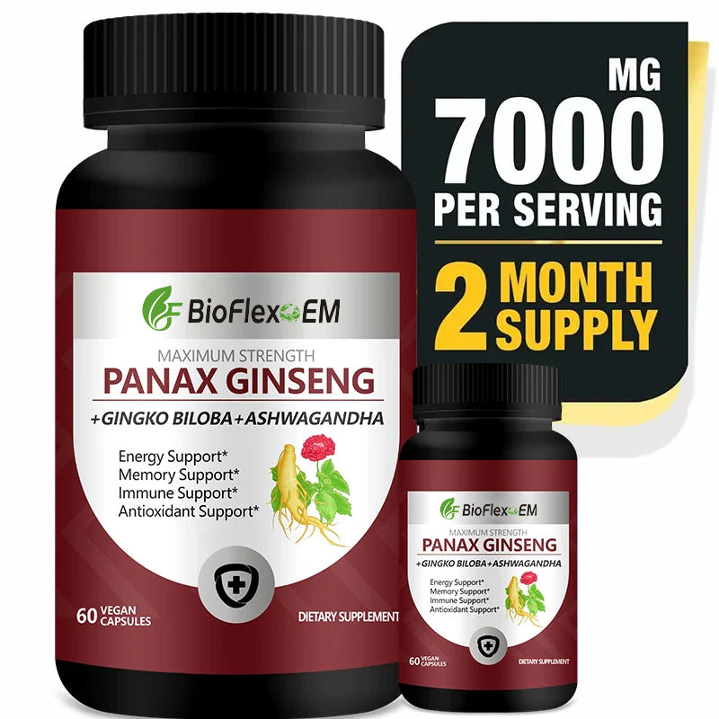 Gélules de ginseng, ginkgo et ashwagandha biologiques 7500 mg, en gros (OEM)