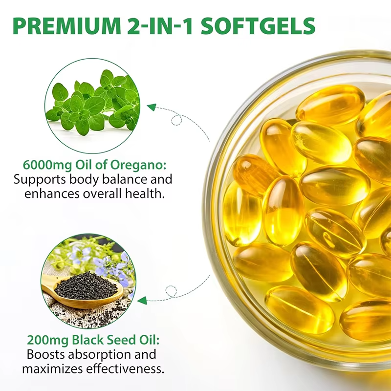 Organic Oregano Oil 6000mg + Black Seed Oil 200mg Softgels