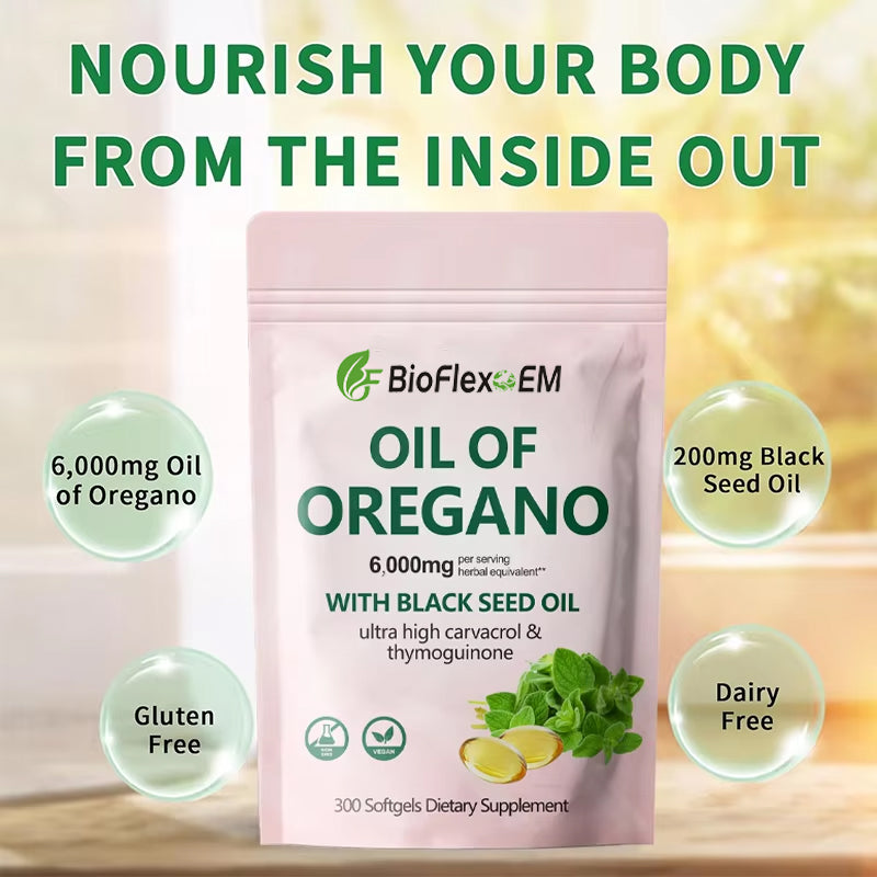 Organic Oregano Oil 6000mg + Black Seed Oil 200mg Softgels