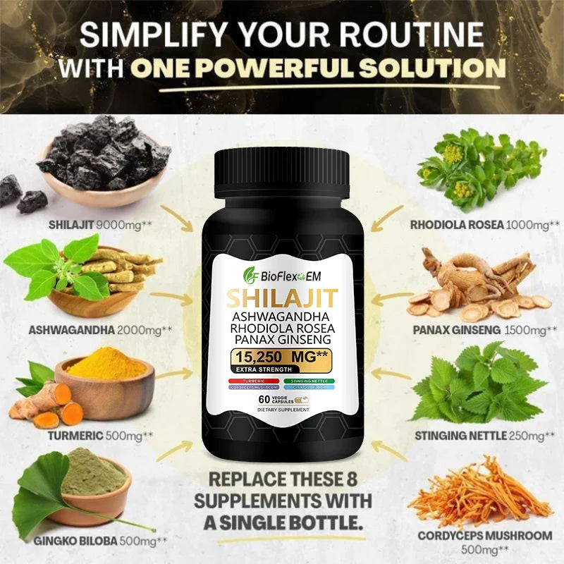 中国工厂直销批发OEM贴牌特强100%纯喜马拉雅山脉Shilajit树脂提取物胶囊（成人适用）