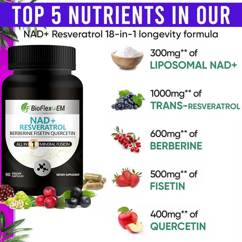 Nicotinamide Riboside & Resveratrol Capsules – NAD⁺ Booster, Vegan