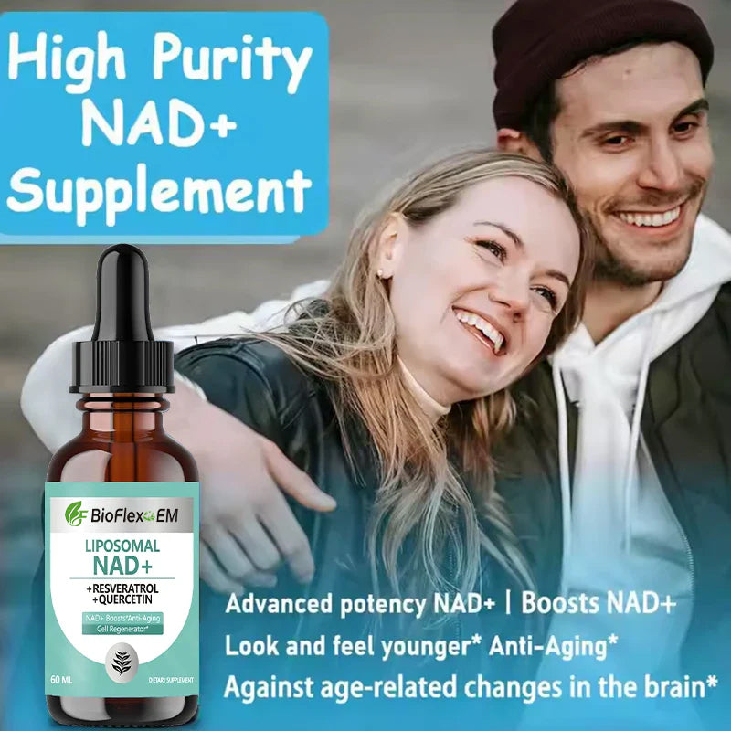 Gouttes liquides de NAD+ et de resvératrol – Soin 5 en 1 anti-âge et santé de la peau