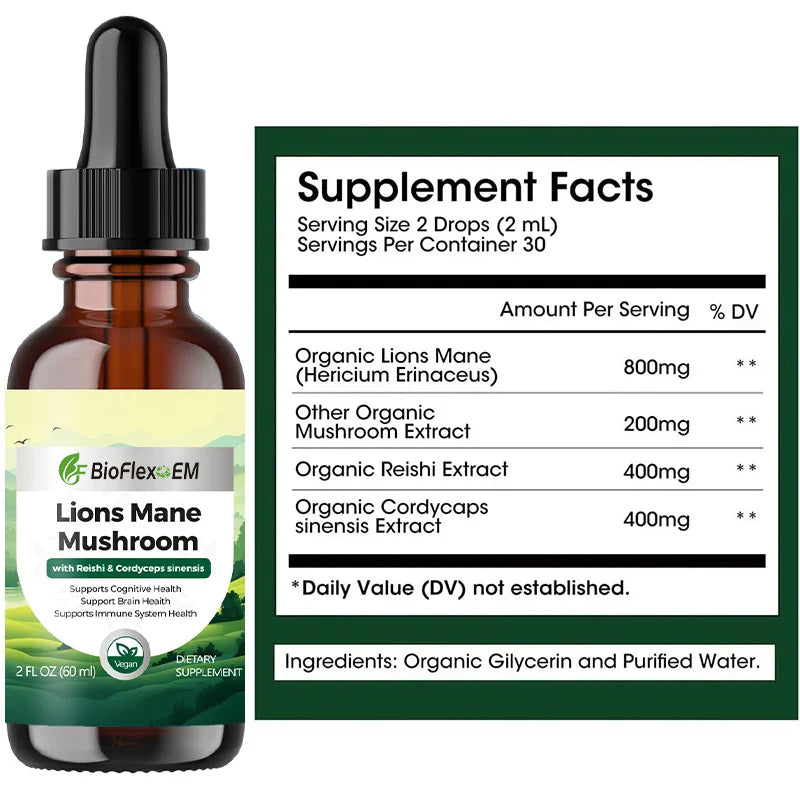 Organic Lion’s Mane & Reishi Mushroom Liquid Drops – Nootropic Brain Booster