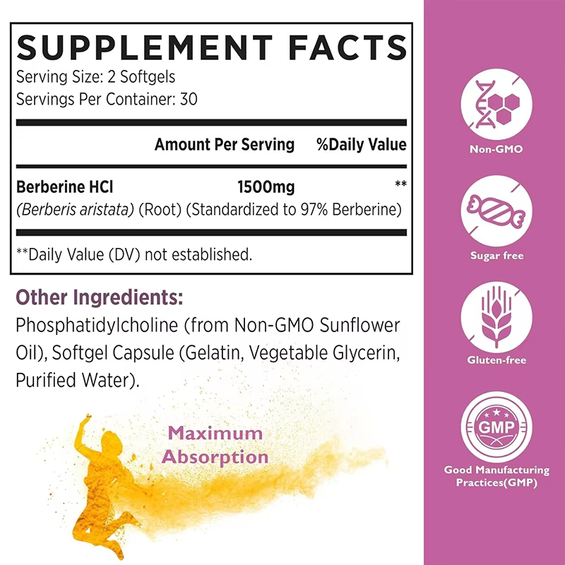 Wholesale OEM Berberine HCL 1500mg Vegan Softgels