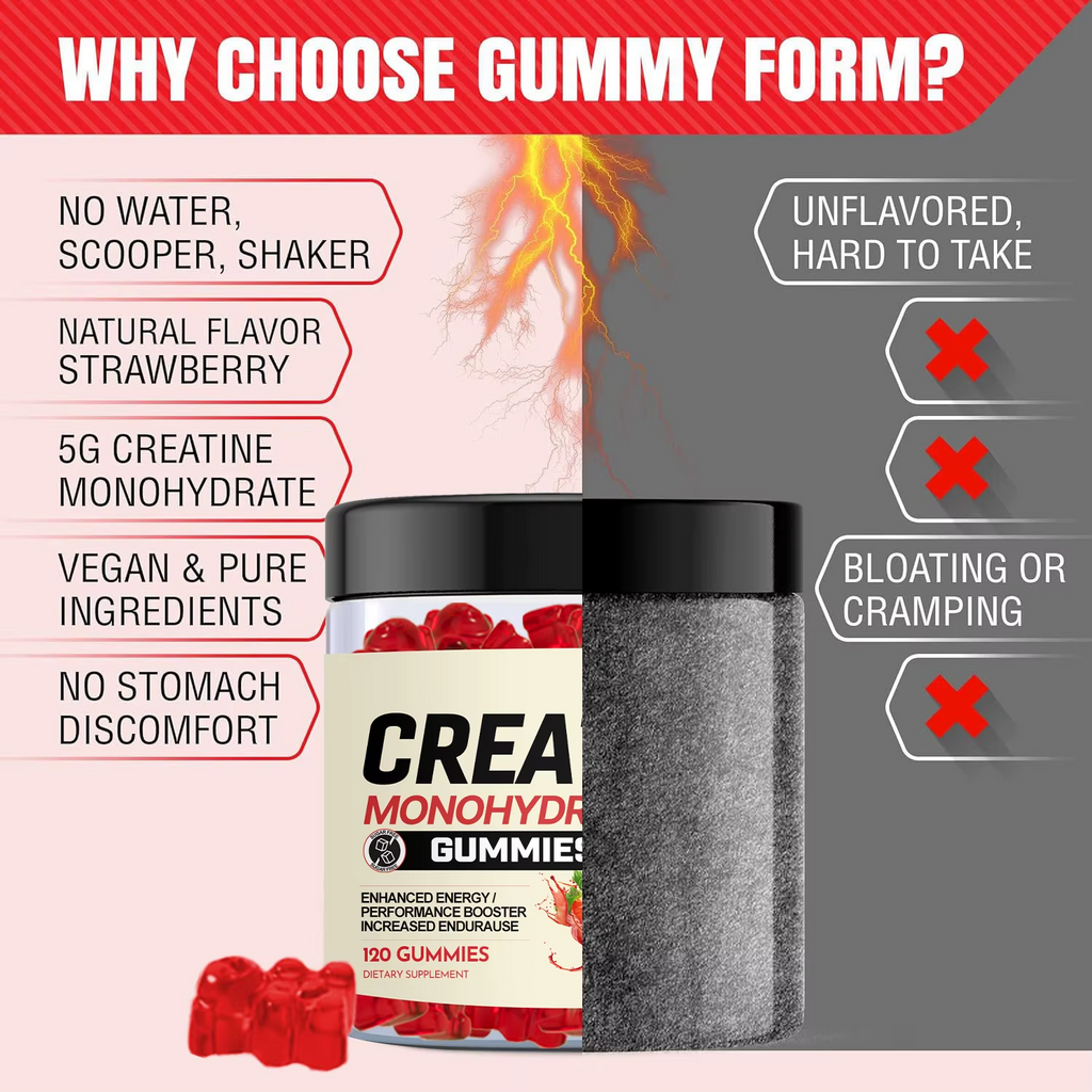 批发 OEM 贴牌风味肌酸一水合物软糖补充剂 肌肉生长训练前肌酸 3000mg 软糖