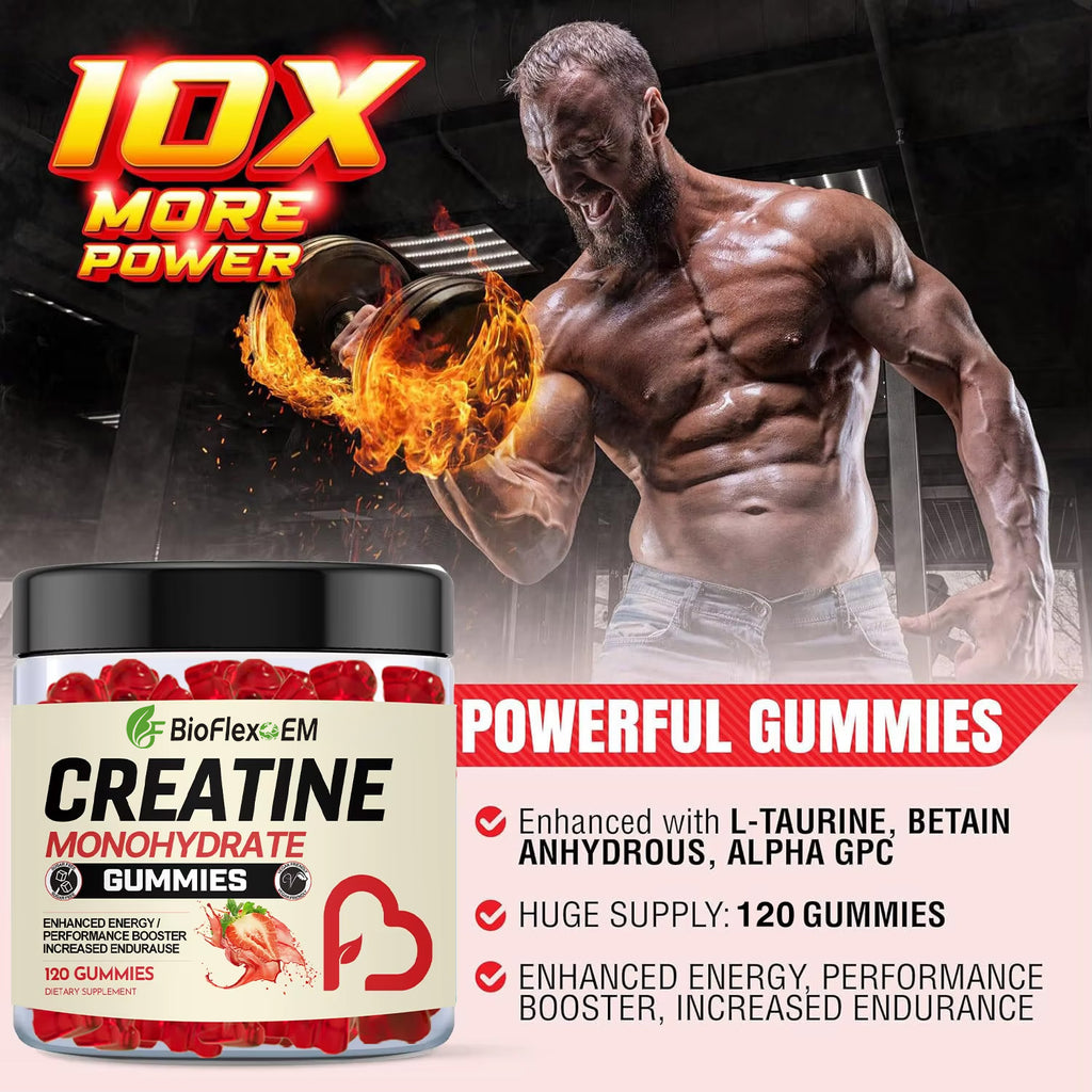 批发 OEM 贴牌风味肌酸一水合物软糖补充剂 肌肉生长训练前肌酸 3000mg 软糖