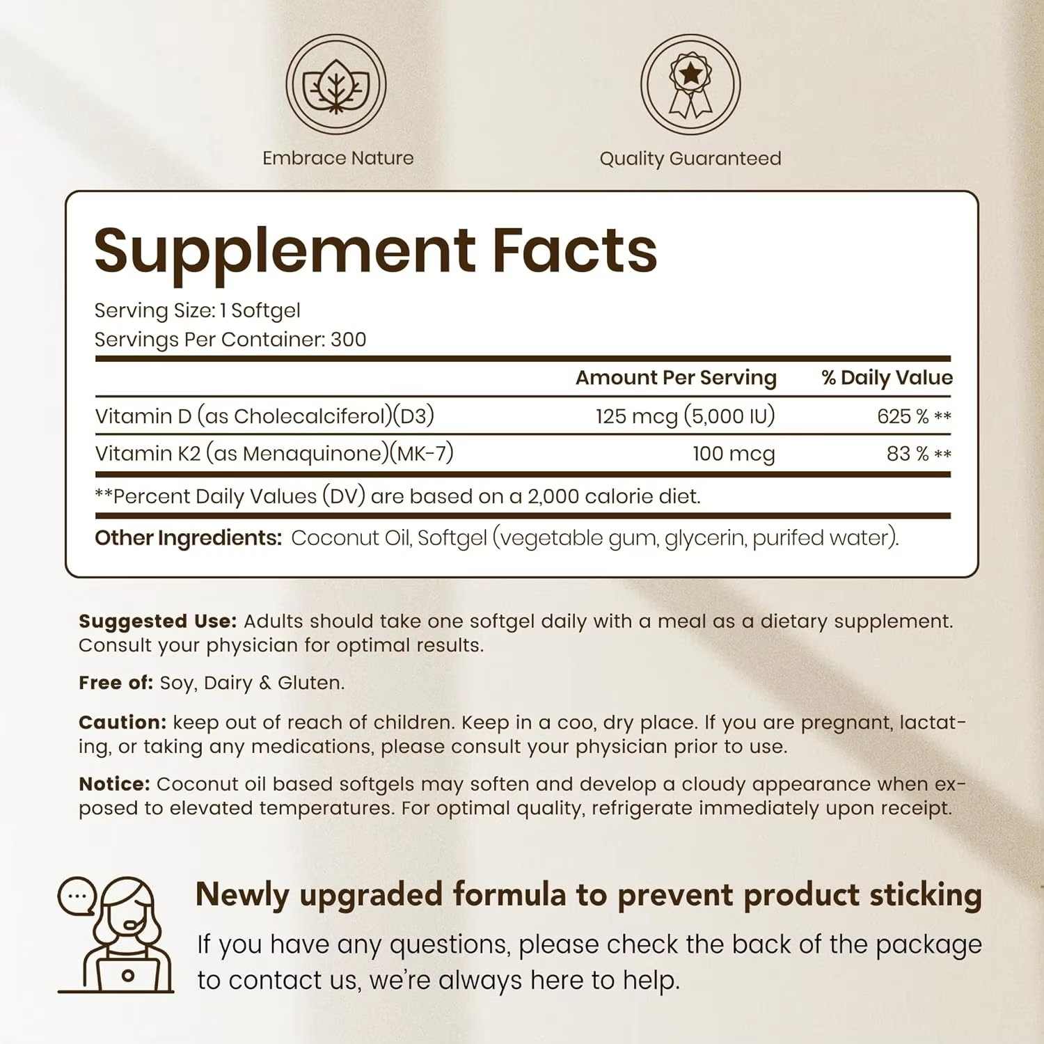 Extra Strength D3 5000 IU + K2 MK-7 100mcg Softgels