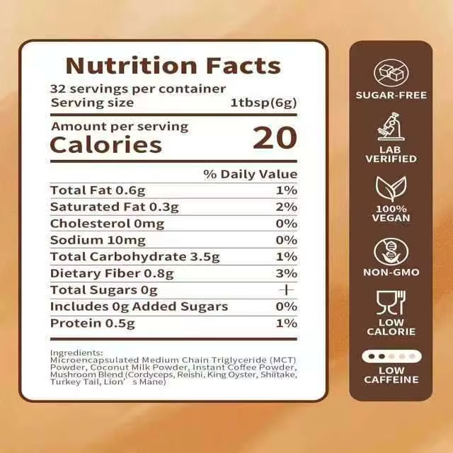 Private Label 6-in-1 Mushroom Coffee Powder with Lion’s Mane & Reishi