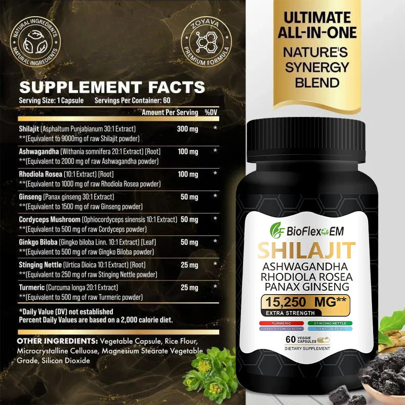 中国工厂直销批发OEM贴牌特强100%纯喜马拉雅山脉Shilajit树脂提取物胶囊（成人适用）