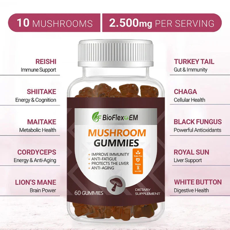 Wholesale OEM Brain Boost Vegan 10-in-1 Mushroom Gummies