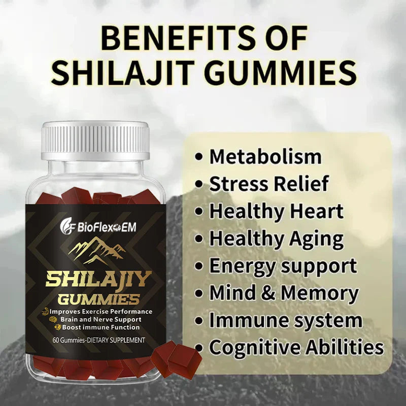 OEM Halal Vegan Himalayan Shilajit Gummies 500mg with Ashwagandha & Vitamins B + D