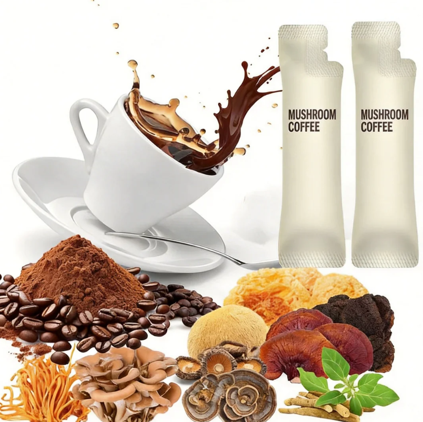 Private Label 6-in-1 Mushroom Coffee Powder with Lion’s Mane & Reishi